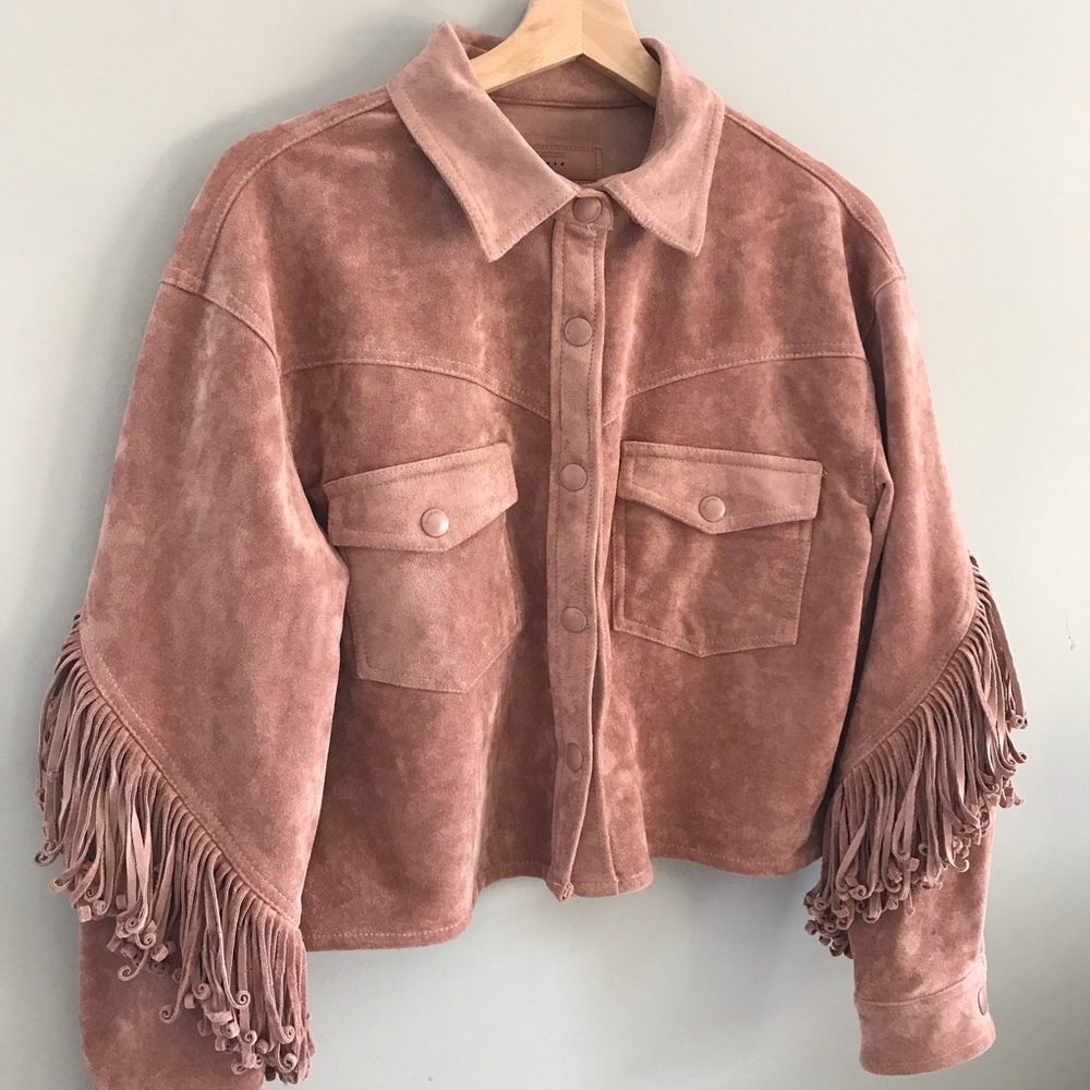 BlankNYC Rose Vegan Suede Fringe Western Style Crop Jacket Bomber Jacket - Picture 11 of 12